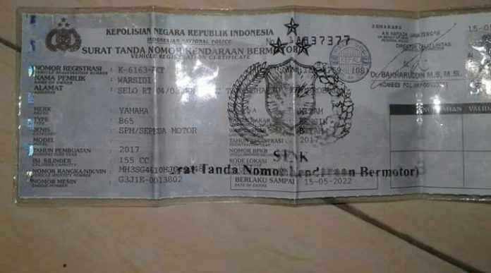 Surat Tanda Nomor Kendaraan (dok.istimewa)
