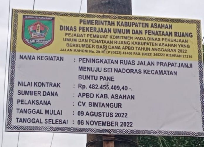 Proyek peningkatan ruas jalan Prapat Janji menuju Sei Nadoras disinyalir tidak selesai dikerjakan sesuai tanggal kontrak ( foto/Joko )