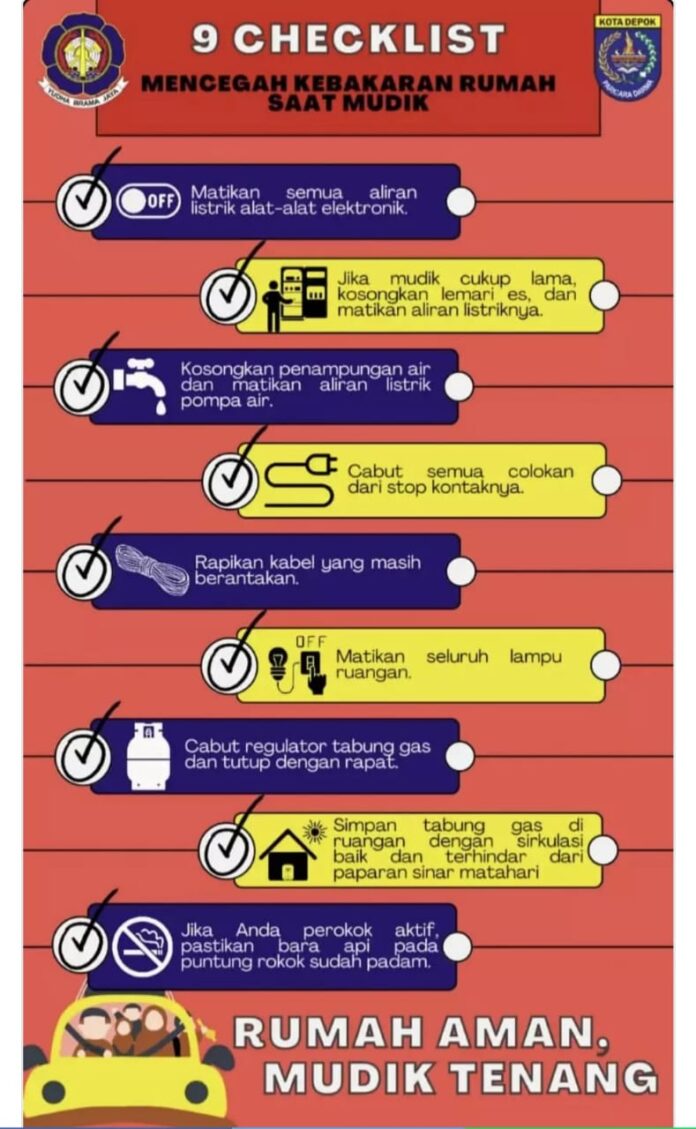 9 Tips Mencegah Kebakaran Saat Mudik dari Dinas Damkar dan Penyelamatan Kota Depok